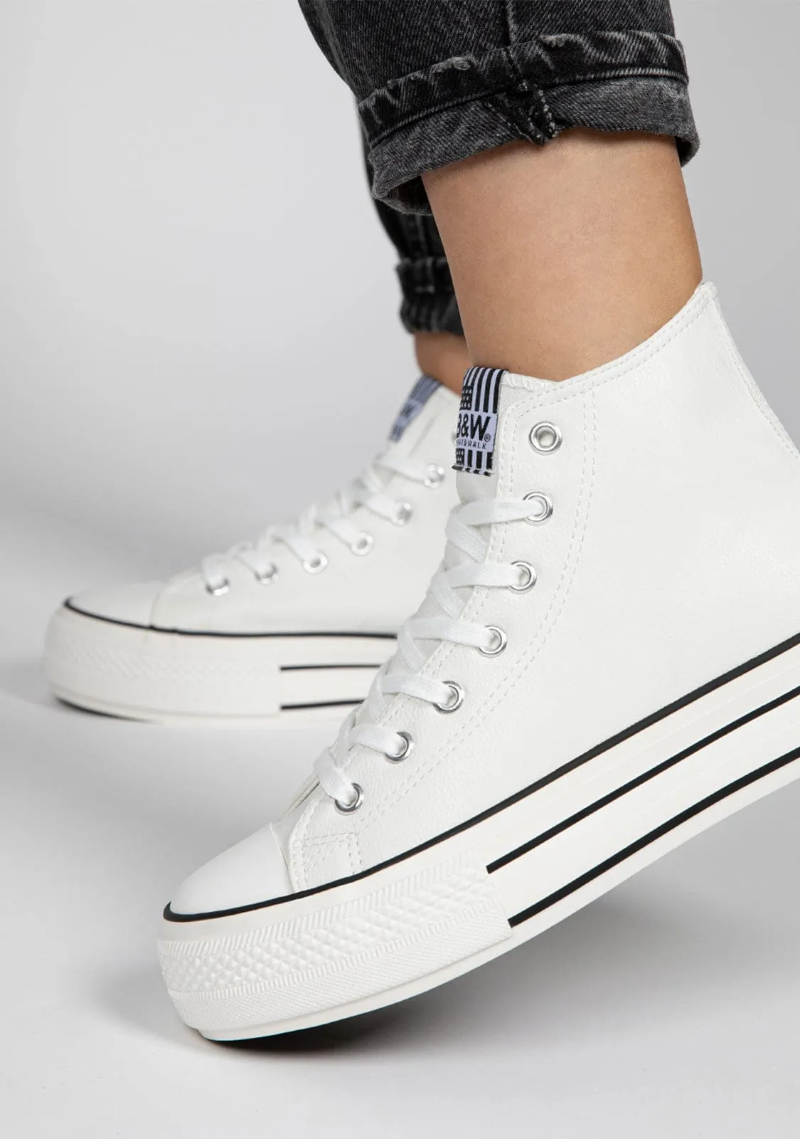 White Platform Hi-Top Sneakers