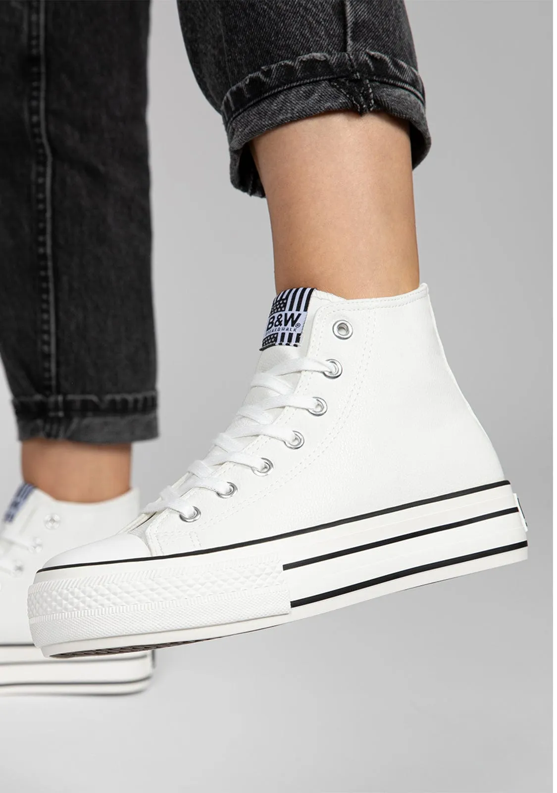 White Platform Hi-Top Sneakers