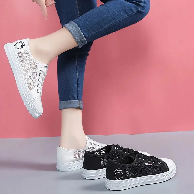 xakxx One Piece Dropshipping Female Tennis Shoes Sandals Casual Shoes Korean New Summer Mesh Surface White Shoes Lace Canvas Women's Shoes